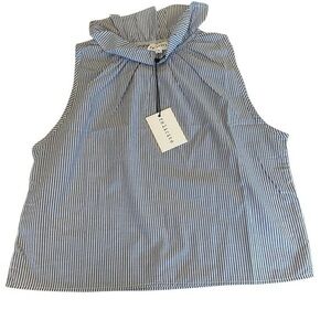 NWT Felicite Sleeveless Ruffle High Neck Top - Womens Size Small - Blue White